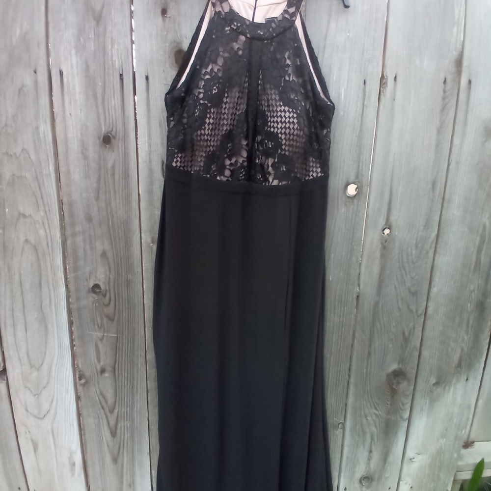 Nightway Dress Womens Size 14W Black Floral Lace Top Evening Gown Maxi Dress